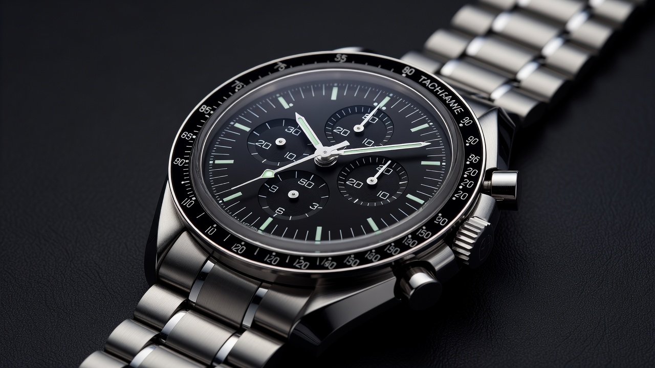 Omega Speedmaster Moonwatch mechanical chronograph close up