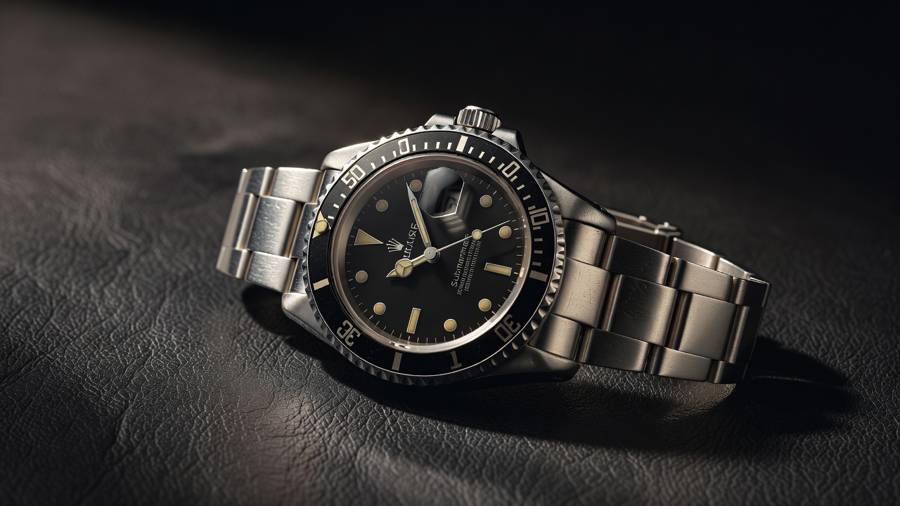 Vintage Rolex Submariner luxury watch on dark background
